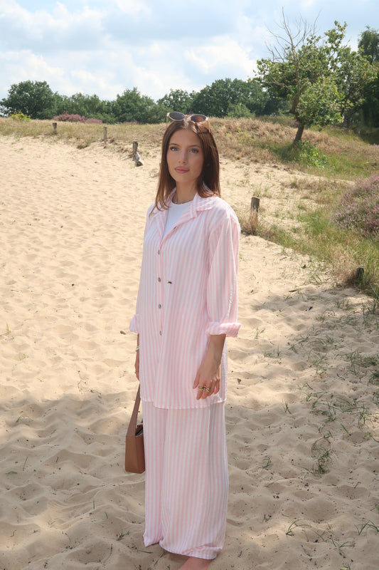 Two-piece in pijama style pink/white