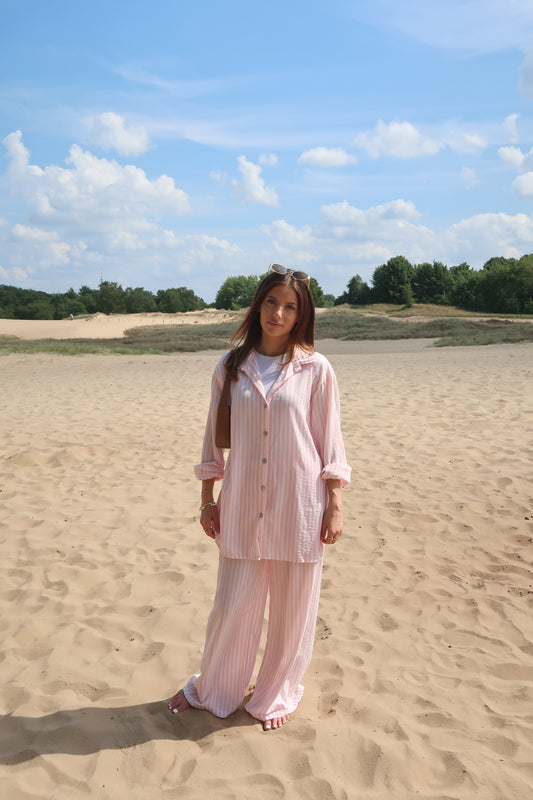 Zweiteiler in pijamastyle pink/weiß