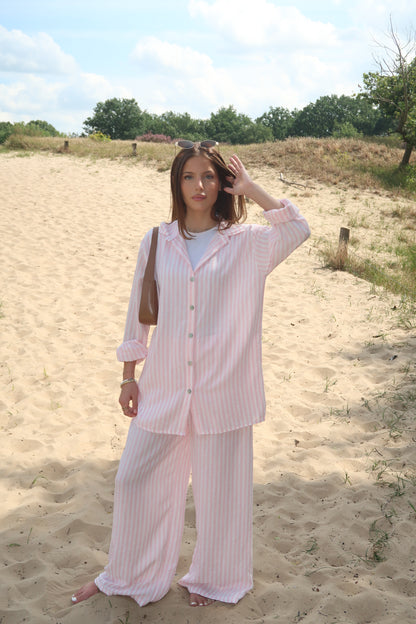 Zweiteiler in pijamastyle pink/weiß