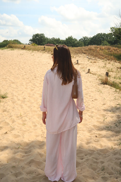 Zweiteiler in pijamastyle pink/weiß