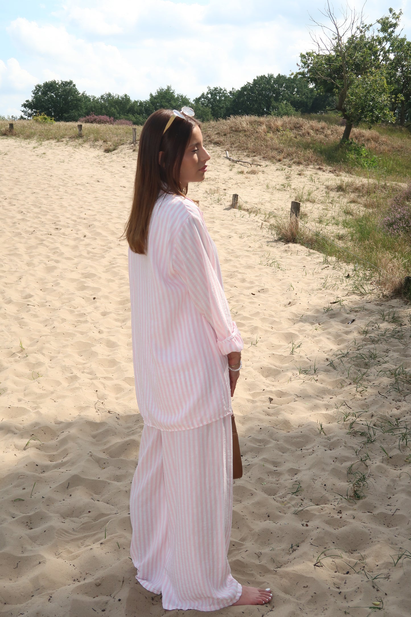 Zweiteiler in pijamastyle pink/weiß