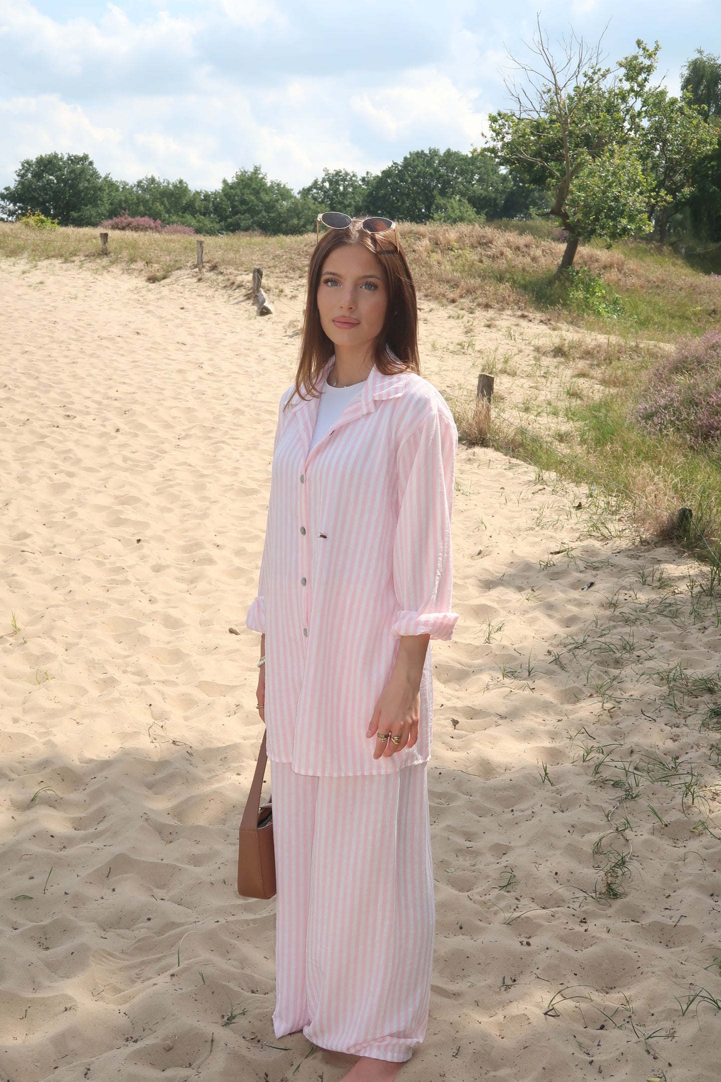 Zweiteiler in pijamastyle pink/weiß