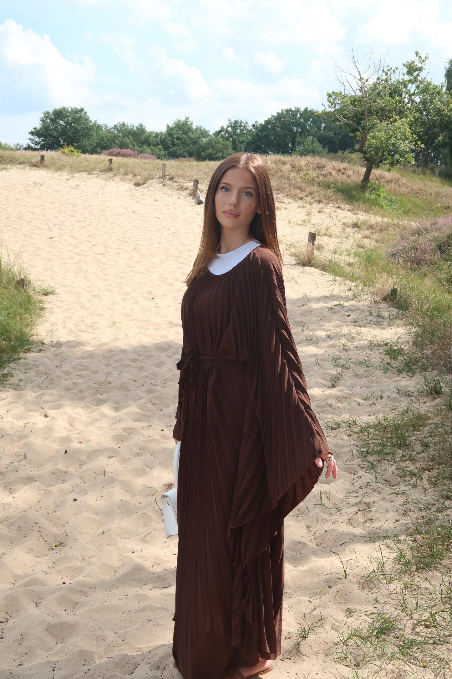 Plissiertes Maxikleid in Braun