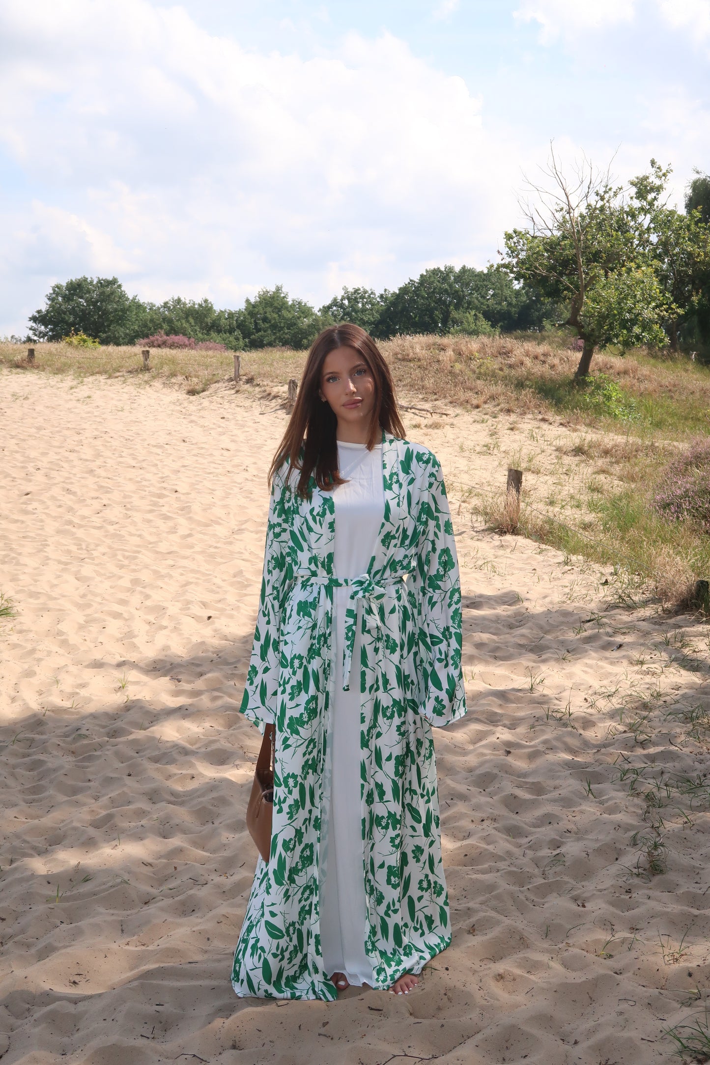 Day dress in white with green pattern and white blouse