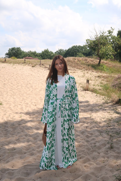 Day dress in white with green pattern and white blouse