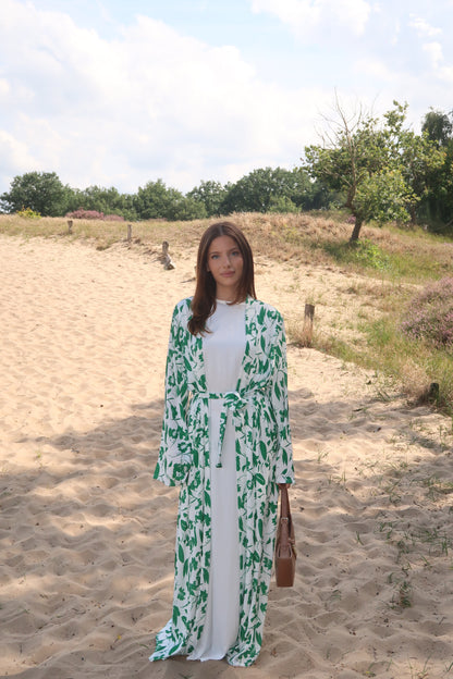 Day dress in white with green pattern and white blouse