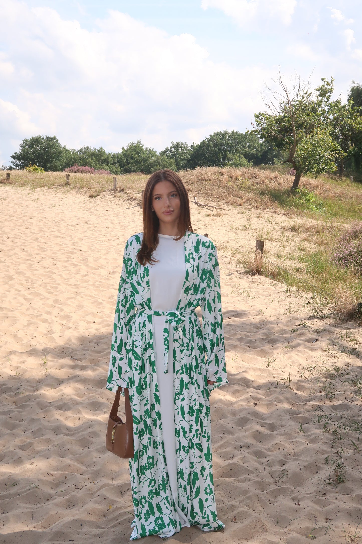 Day dress in white with green pattern and white blouse