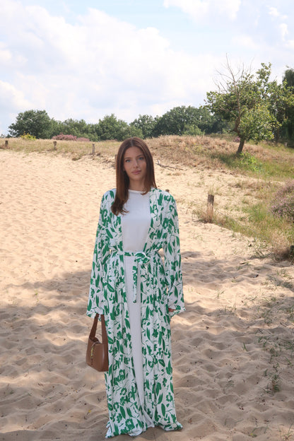 Day dress in white with green pattern and white blouse