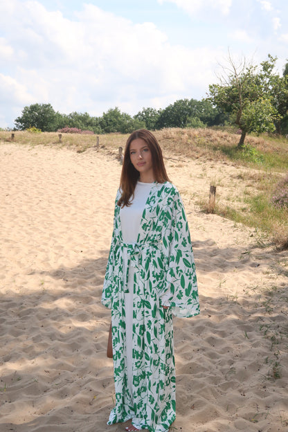 Day dress in white with green pattern and white blouse