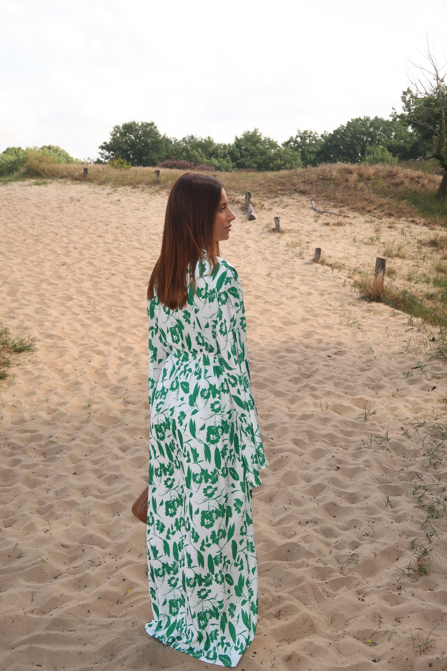 Day dress in white with green pattern and white blouse