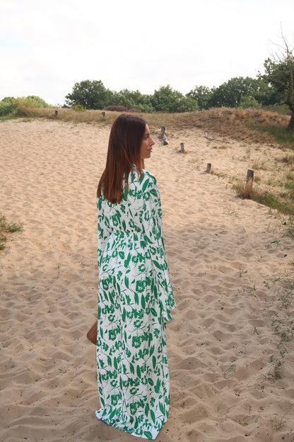 Day dress in white with green pattern and white blouse